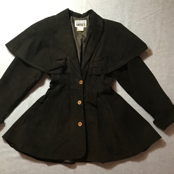 Vintage Jackets & Blazers - Vintage black suede cape jacket